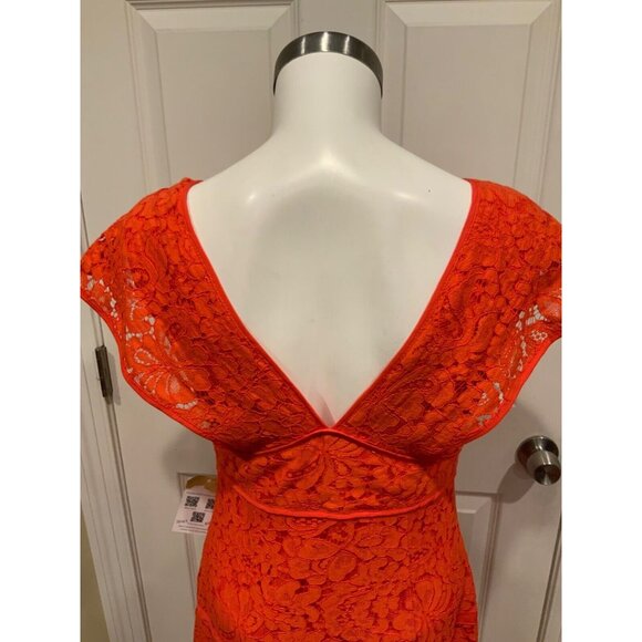 Nanette Lepore Dark Orange V-Neck Floral Lace Dress, Size 2 - Picture 7 of 9